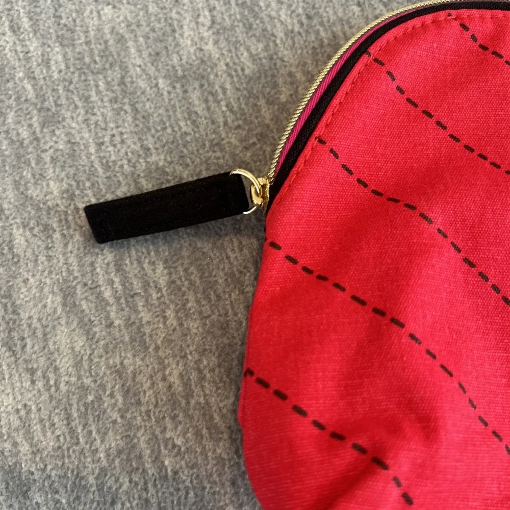 Estee Lauder‎ Makeup Bag Red Pink Lined Purse Accessory Beauty Travel Zip Top